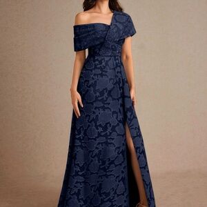 Azazie Elegant One Shoulder Blue Dress Brocade 12 NEW never worn. Brand new $199